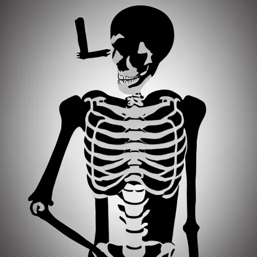 Image similar to skeleton smoking, black background, noir style