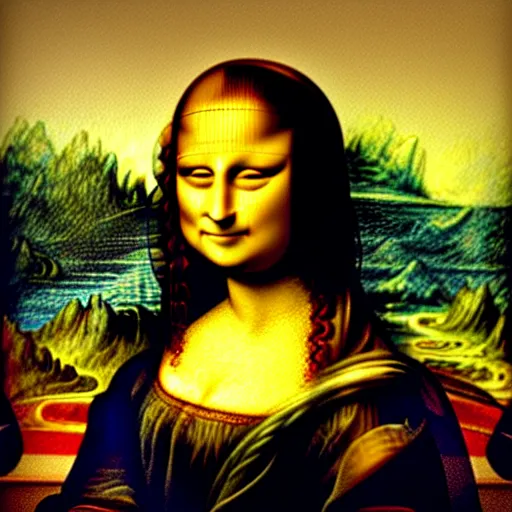 Prompt: The Mona Lisa painted by Bob Ross