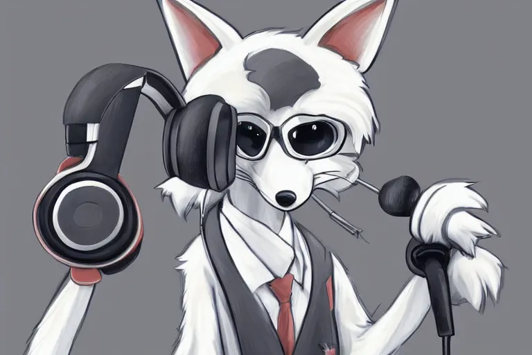 Prompt: an anthropomorphic fox wearing headphones and speaking into a high - end microphone in a recording studio., trending on artstation, anime, furry art, trending on furaffinity