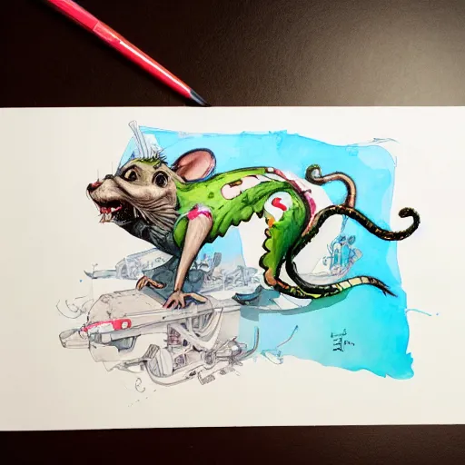 Image similar to ratfink, centered award winning watercolor pen illustration, by caroline choi, edited by range murata and artgerm