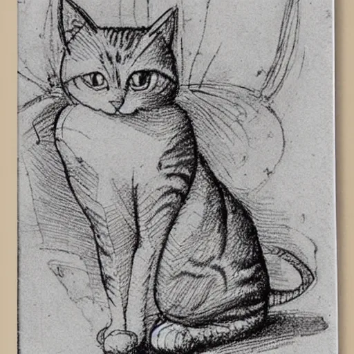 Prompt: da vinci ’ s sketchbook, showing the design of cats,