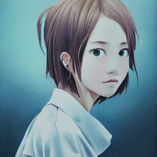 Image similar to a high detail portrait of high school girl by makoto sinkai, in simple background, CLIP STADIO, mad painting