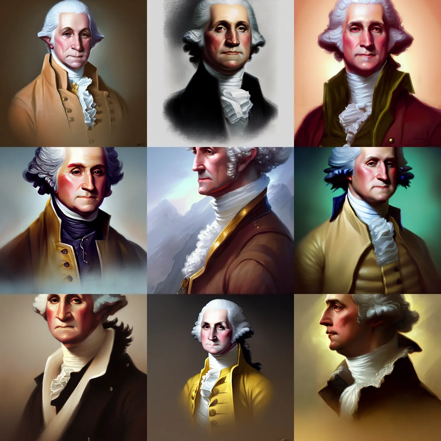 Prompt: george washington d & d, fantasy, portrait, highly detailed, digital painting, trending on artstation, concept art, sharp focus, illustration, art by artgerm and greg rutkowski and magali villeneuve