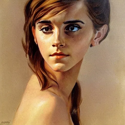 Prompt: portrait of emma watson, artwork by frank frazetta,