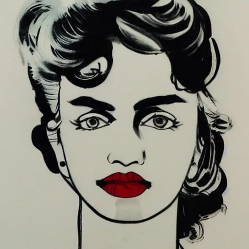 Image similar to beautiful female portrait in ink by james jean, by andy warhol, by roy lichtenstein, by egon schiele