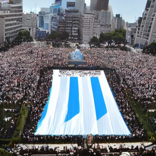 Image similar to Rihanna president of Argentina, flags of Argentina behind, detailed