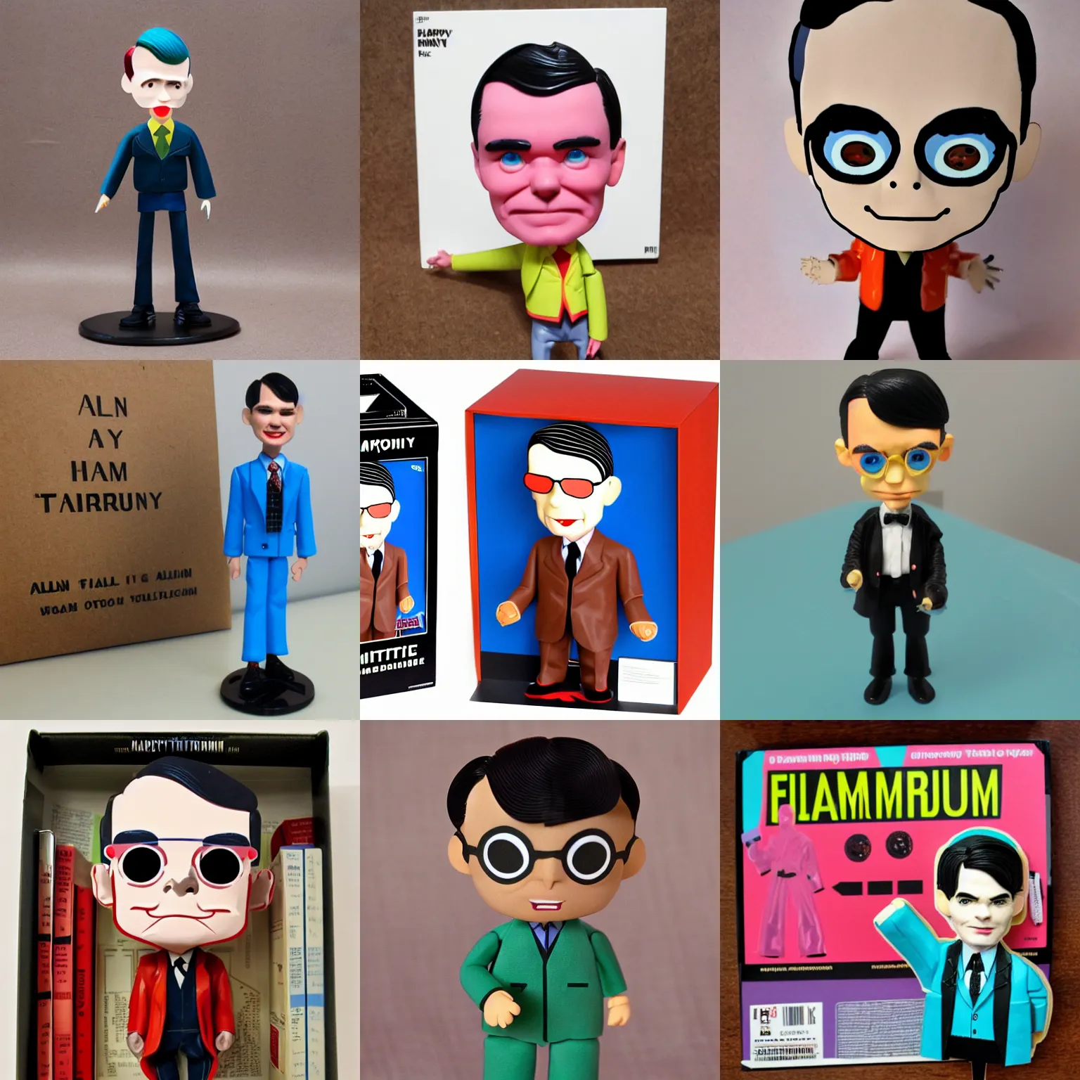 Prompt: flamboyant, happy, individual alan turing, stop motion vinyl action figure, plastic, toy, butcher billy style