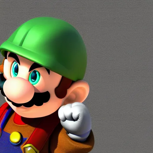 Image similar to Super Mario as Master Chief, highly detailed, extremely high quality, HD, 4k, 8k, Canon 300mm, professional photographer, 40mp, lifelike, top-rated, award winning, realistic, detailed lighting, detailed shadows, sharp, no blur, edited, corrected, trending