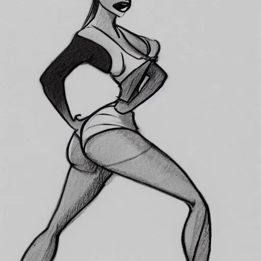 Image similar to milt kahl sketch of thick cuban girl wearing black yoga pants