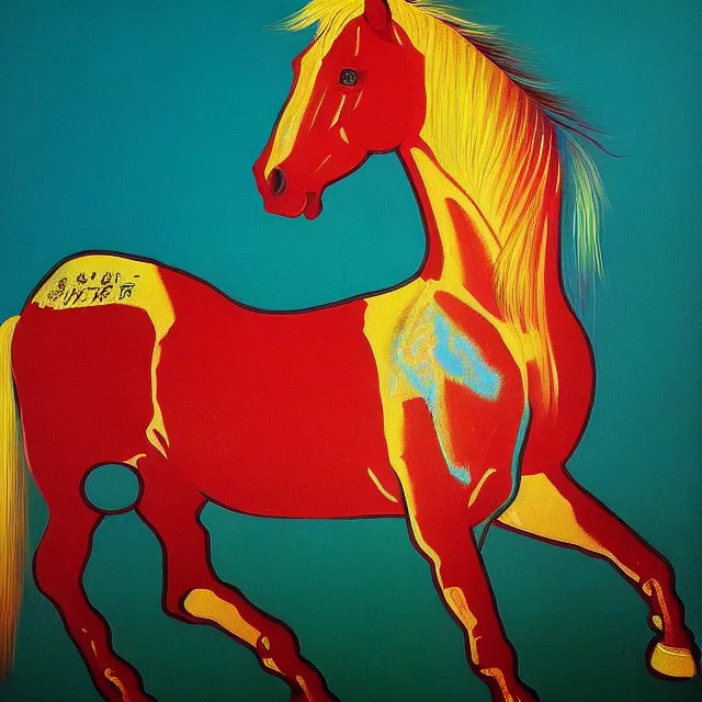 Image similar to a beautiful painting horse, by xu beihong andy warhol realistic oil painting