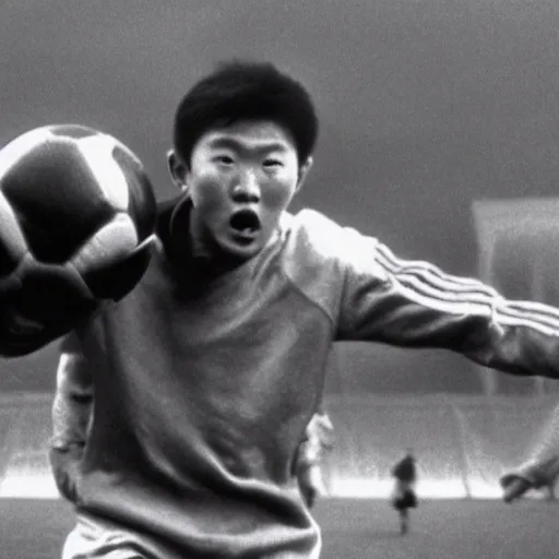 Image similar to movie still of the soccer player Son heung-min fighting the monster in the thing (1982),