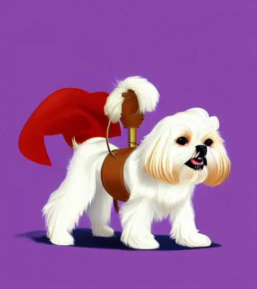 Prompt: small white maltese shihtzu mix dog riding merry - go - round smiling full color digital illustration in the style of don bluth, artgerm, artstation trending, 4 k