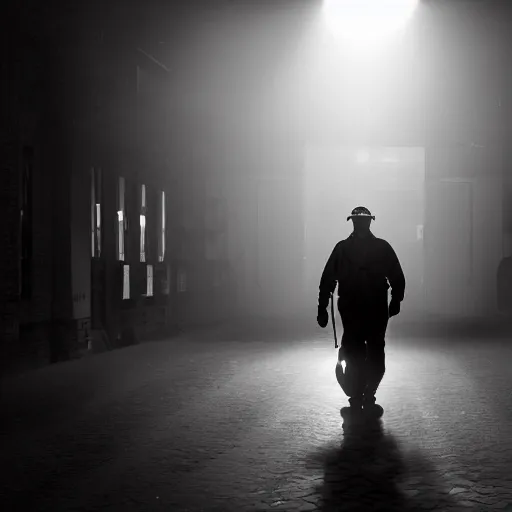 Image similar to a dramatic portrait of worker from europe, cinematic lighting