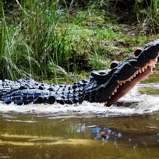 Image similar to human crocodile, photograph captured at woodland creek