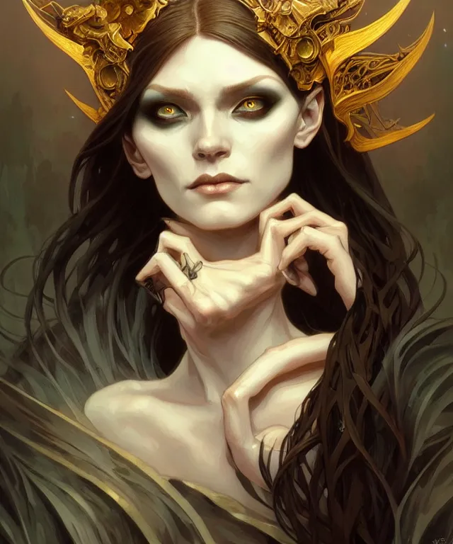 Image similar to cottagecore Midna Twili portrait, dark surrealism , fantasy, intricate, elegant, highly detailed, digital painting, artstation, concept art, smooth, sharp focus, illustration, art by artgerm and greg rutkowski and alphonse mucha