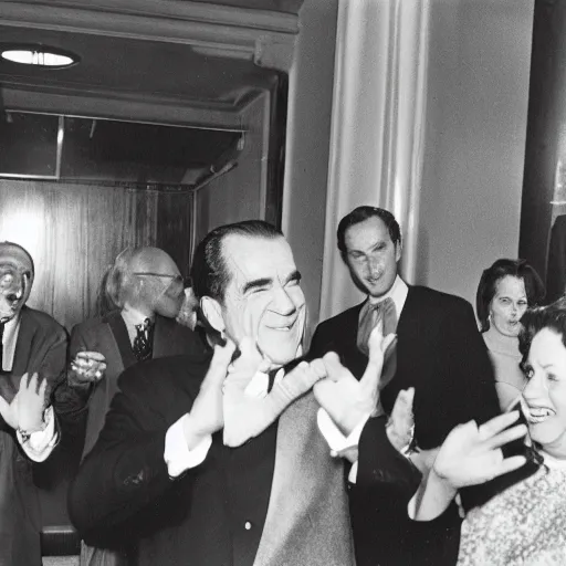 Prompt: President Richard Nixon dancing his heart out. CineStill