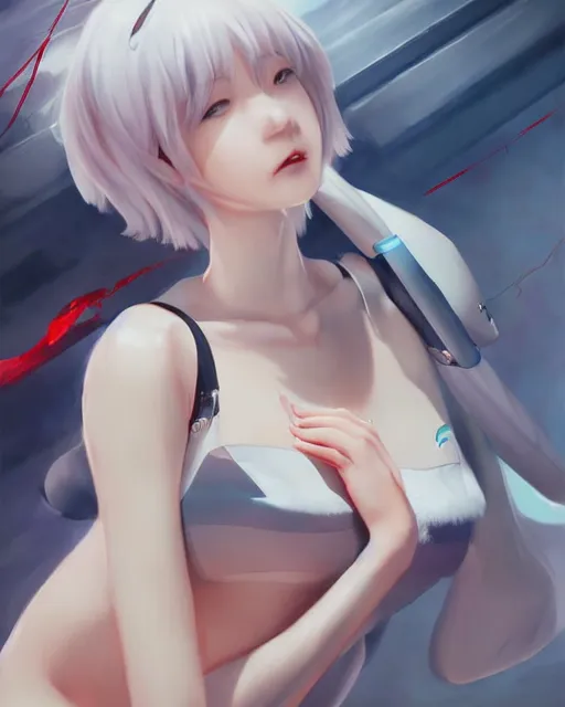 Image similar to A ultradetailed beautiful panting of Rei Ayanami by GUWEIZ