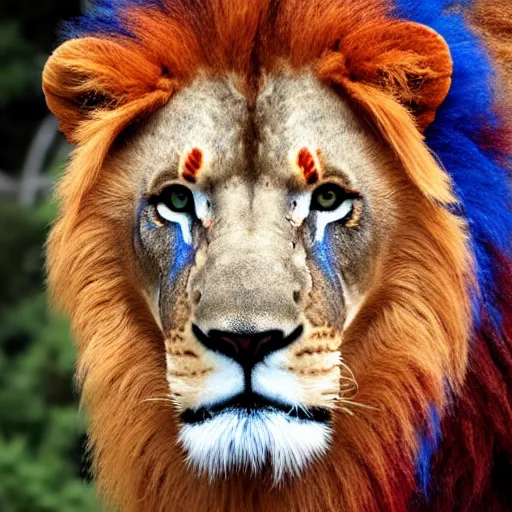 Image similar to photograph of a red and blue lion bleyblade