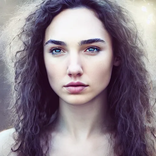 Image similar to a masterpiece portrait photo of a beautiful young woman who looks like an eskimo gal gadot, symmetrical face, random background scene