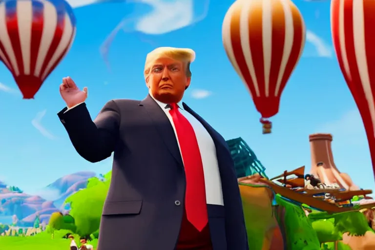 Prompt: Donald trump in Fortnite, skin selection screen, screenshot