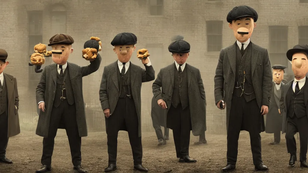 Prompt: the peaky blinders with peanuts heads