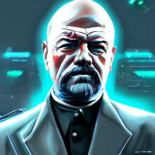 Image similar to cyberpunk vladimir lenin as the leader of a futuristic communist society, cybernetics, sharp lines, digital, artstation, colored in