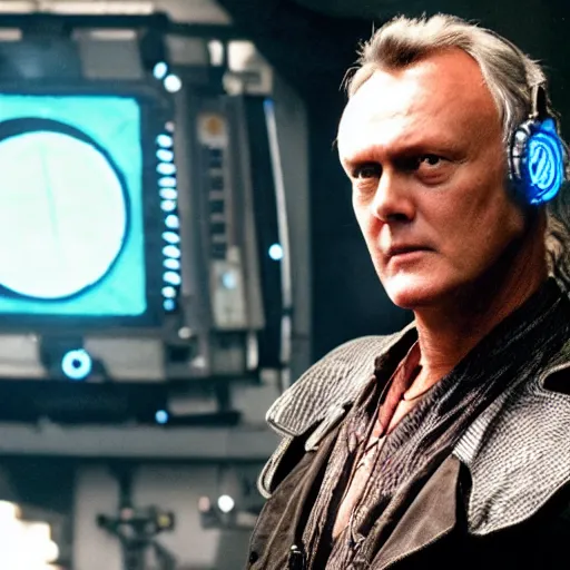 Image similar to Anthony Head as Cyberpunk Uther