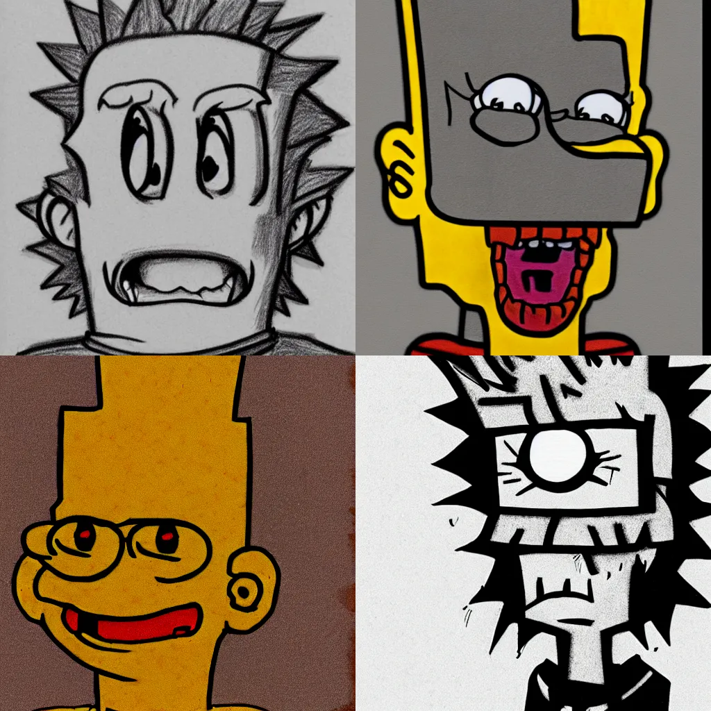 Prompt: Bart Simpson creepypasta, artstation, creepy, unsettling, sketch drawing