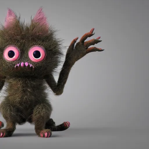 Image similar to cute furry hybrid cat - like plant creature with many eyes, many arms, many legs with radial symmetry leaf hands detailed character concept 3 d pixar style render 4 k