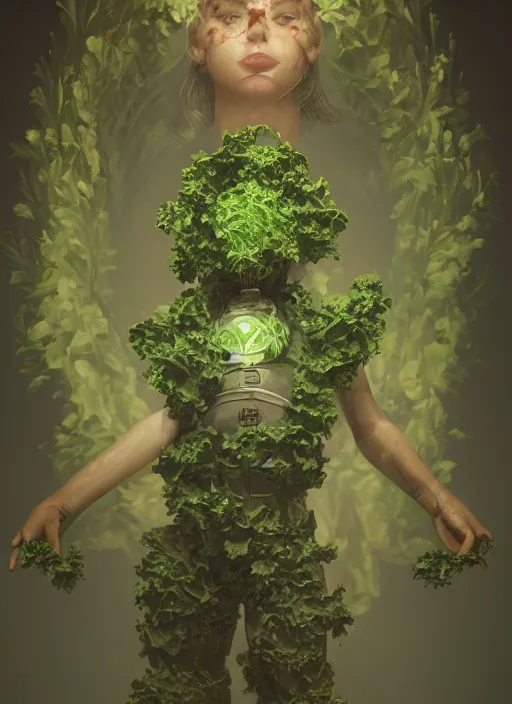 Image similar to biohazard portrait of kale!! tony kale bioshock, au naturel, hyper detailed, digital art, trending in artstation, cinematic lighting, studio quality, smooth render, unreal engine 5 rendered, octane rendered, art style by klimt and nixeu and ian sprigger and wlop and krenz cushart