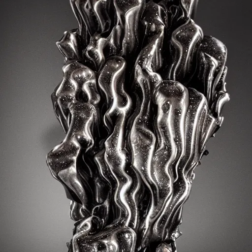 Prompt: melting liquid forms in metal abstract sculpture cyberpunk