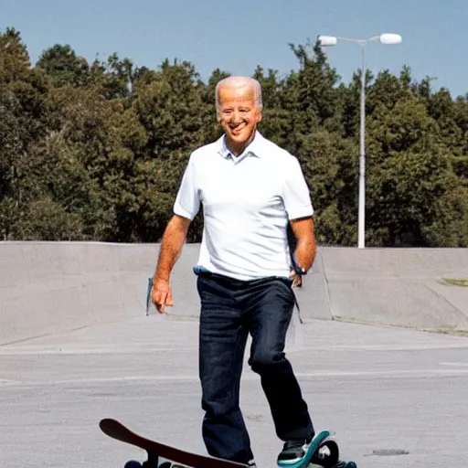 Image similar to photo of joe biden riding a skateboard, hd