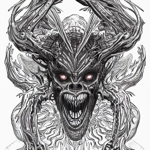 Prompt: demogorgon from stranger things, line art, coloring book page by greg rutkowski