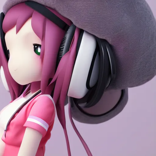 Image similar to cute fumo plush of a girl with studio headphones, anime girl, vray