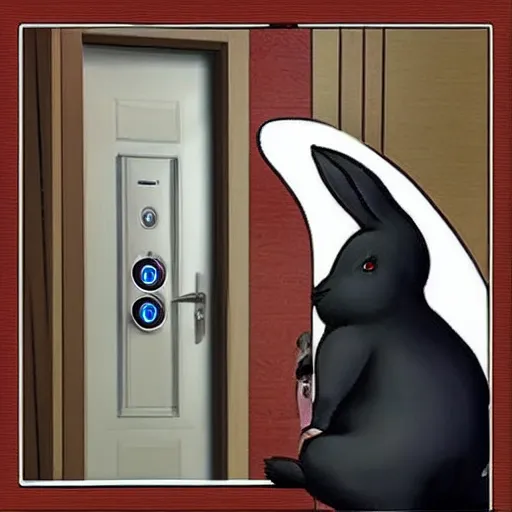 Image similar to big chungus staring at a ring doorbell