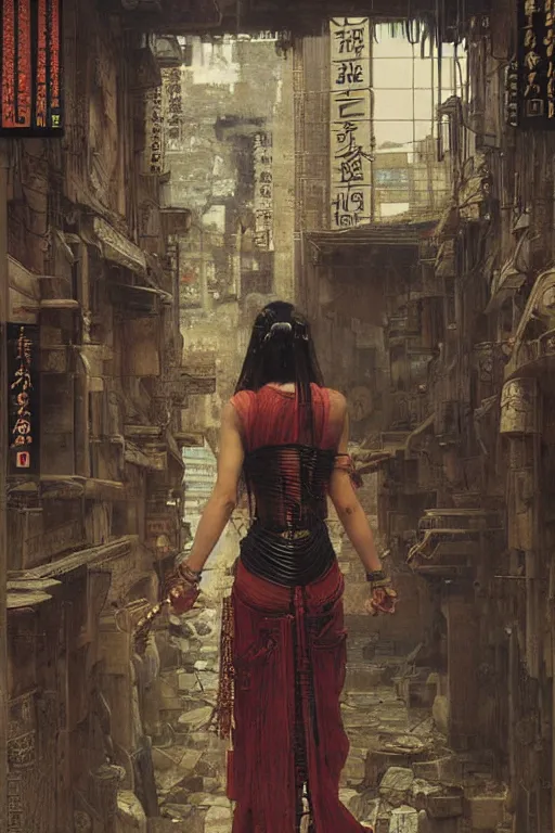 Prompt: cyberpunk ancient japanese city, orientalist intricate portrait by john william waterhouse and edwin longsden long and theodore ralli and nasreddine dinet, hyper realism, dramatic lighting