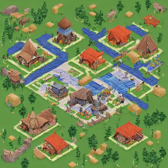 Image similar to an isometric map of a fantasy village