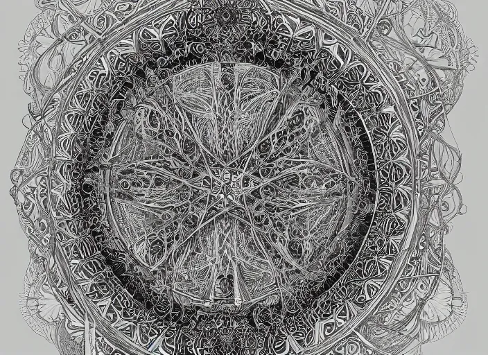 Prompt: symmetry!! hyper detailed bw linear pencil drawing, arabic man portrait, organic symmetric shapes by ernst haeckel