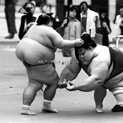 Image similar to 1 9 8 0 s sumo wrestler street performer