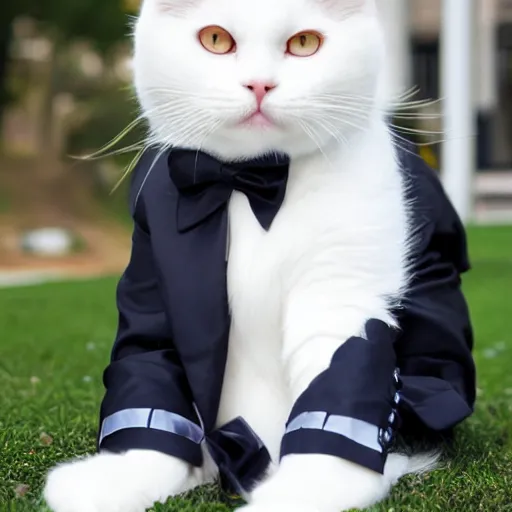 Prompt: white fluffy cat with a suit and tie