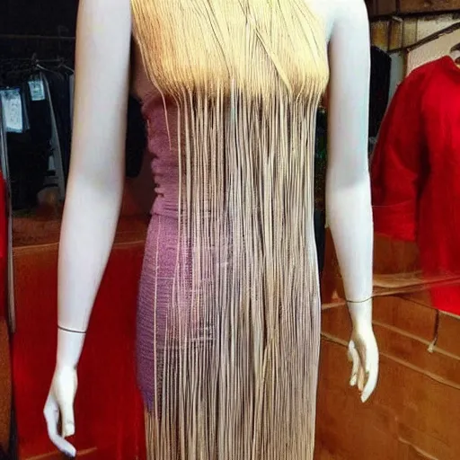 Image similar to a dress made out of spaghetti