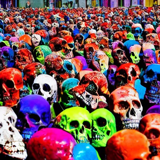 Prompt: a crowd of the dead vibrant and colourful