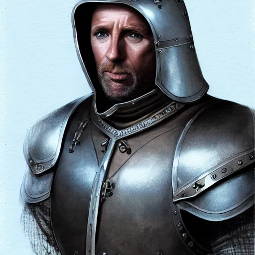 Image similar to concept art, 50 years old men, blonde, blue eyes, medieval leather armor, no helmet, high detail, digital art, realistic