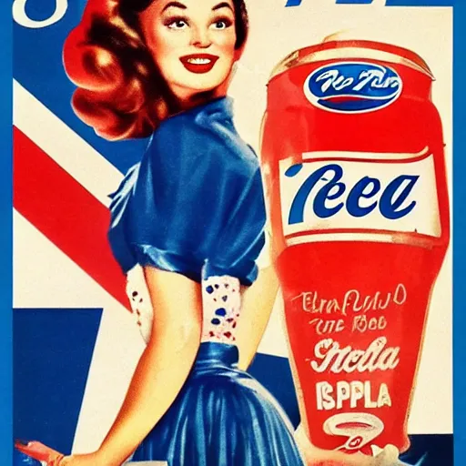 Image similar to pepsi cola poster. 1950.