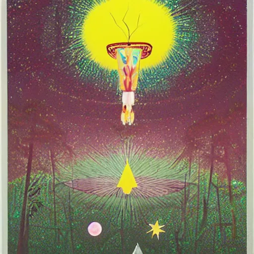 Image similar to amazonas ritual, major arcana symbols, refracted lines and sparkles, by yosuke yamaguchi