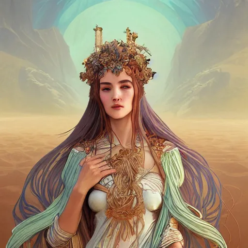 Image similar to a goddess in the desert, fantasy, intricate and very beautiful and elegant, highly detailed, digital painting, artstation, concept art, smooth and sharp focus, illustration, art by tan zi and ayanamikodon and alphonse mucha and wlop