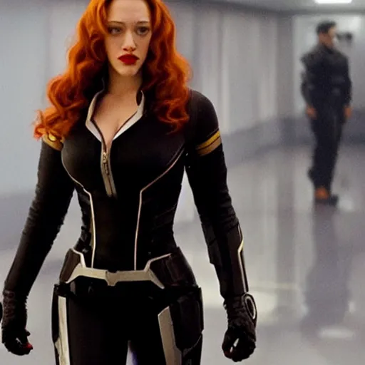 Prompt: a still of!! kat dennings as black widow in iron man 2 ( 2 0 1 0 )