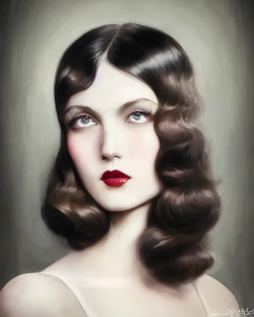 Image similar to artgerm and wlop realist close portrait digital painting of a 1 9 2 0 s beautiful woman at a party in a mansion, strong contrast, unreal engine, hyper realism, realistic shading, cinematic composition, realistic render, octane render, detailed textures, photorealistic, ultrawide shot, 3 5 mm film