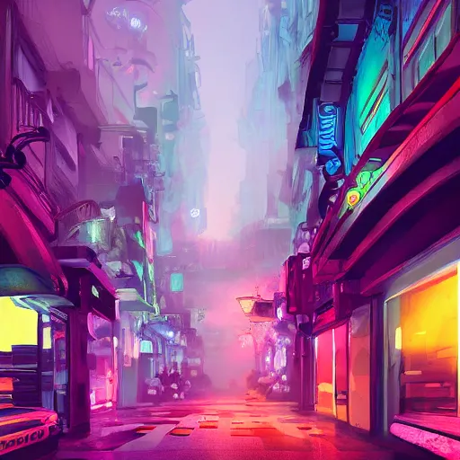 Prompt: digital art, an art deco street lined with beautiful flowers, by liam wong and tyler edlin, trending on artstation