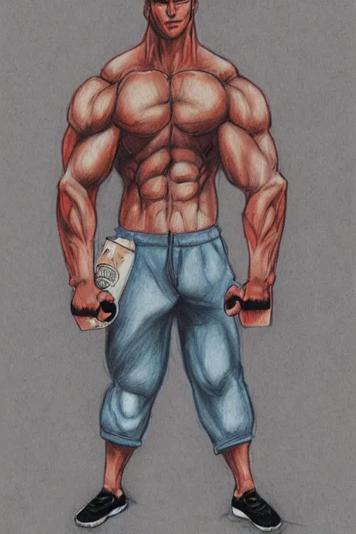 Image similar to master furry artist colored pencil drawing full body portrait character study of the anthro male anthropomorphic wolf fursona animal person wearing gym shorts bodybuilder at gym